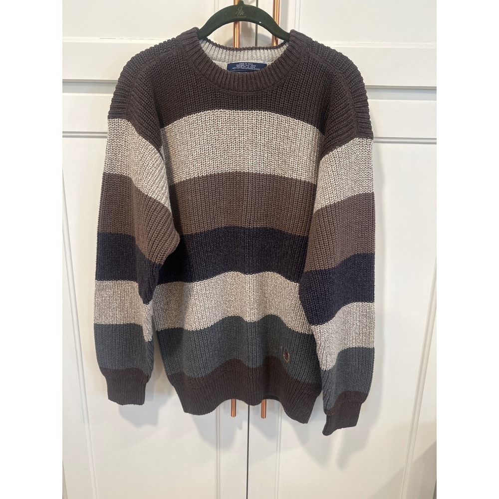 VTG Tommy Hilfiger Men's Striped Knit casual Sweater M Brown cotton Blue Classic